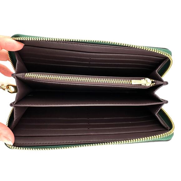Coach Long Zip Around Wallet in Signature Canvas Brown Dark Pine Green C4452 - Picture 3 of 8